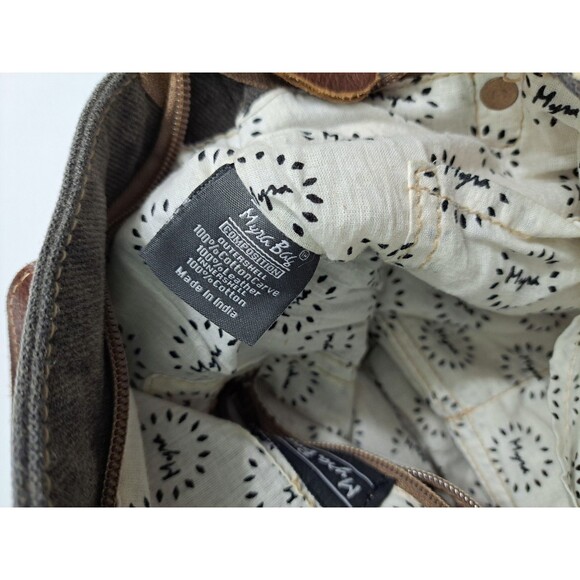 Myra Bag Leather Canvas Southwestern Aztec Shoulder Bag Satchel Cowhair Gray - Picture 8 of 9